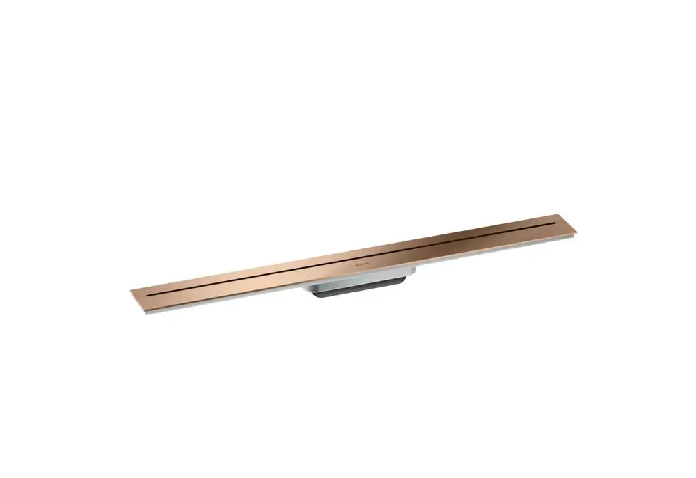 Duschrinne von AXOR in poliertem Rotgold, ideal für die Wandmontage. Schmale, längliche Form mit einem minimalistischen Design.